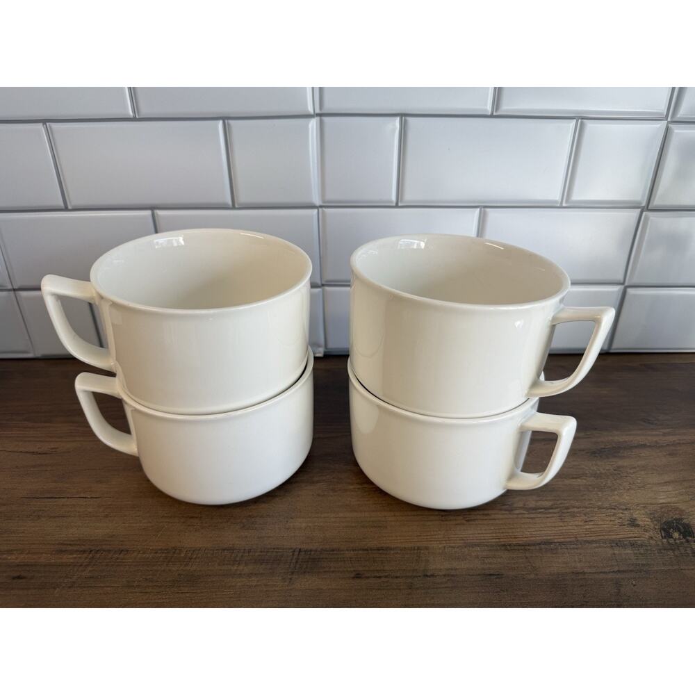 Set of 4 Ceramic White Large Soup/Coffee Mug